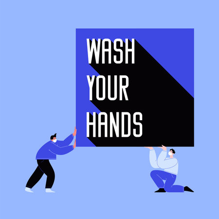 People holding a banner saying wash your hands