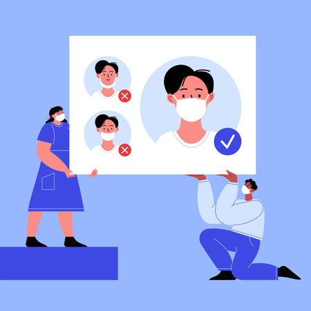 People holding a covid-19 infographic bannerのイラスト素材