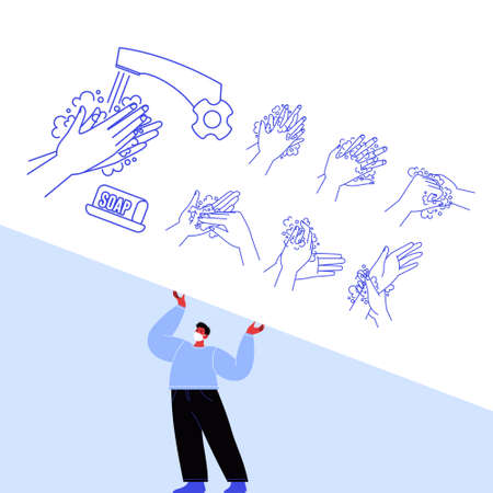 A person holding a covid-19 infographic bannerのイラスト素材