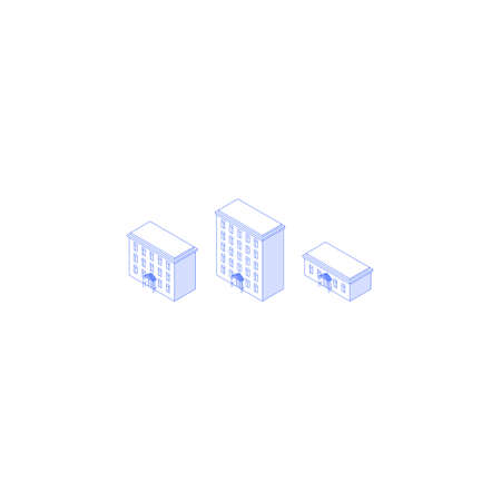 Isometric monochrome line art apartment houses collectionのイラスト素材