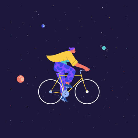 A woman cycling under the starsのイラスト素材