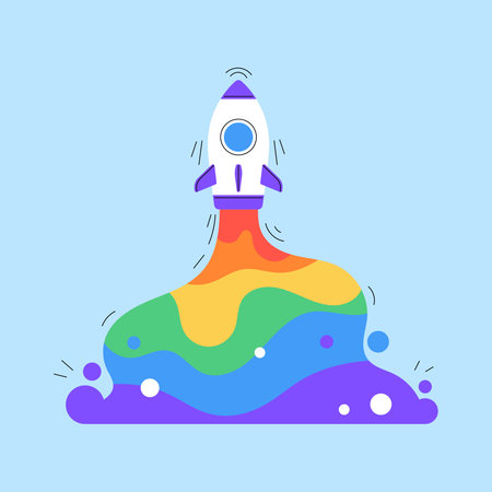 Spaceship launch. Rainbow rocket trail. Pride flag colors. Pride month conceptのイラスト素材