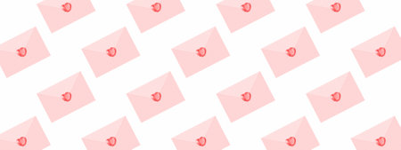Pattern composition of Pink Envelope with  pink  diamond heart for Valentineâs day or wedding. Banner.の写真素材