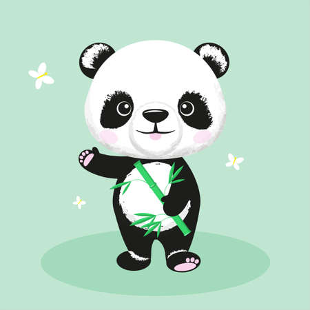 Cute panda with bamboo, vector illustration.のイラスト素材