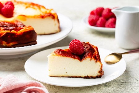 Homemade Basque burnt cheesecake, San Sebastian cake. Close-up.