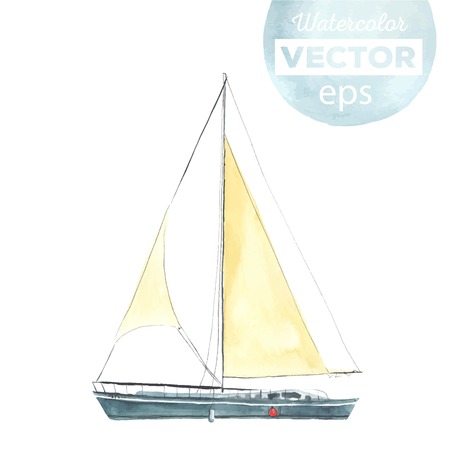 Watercolor boat with sails made in the vector. Sport yacht, sailboat.のイラスト素材