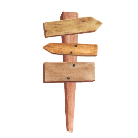 Watercolor wooden signpost. Directions to different places.のイラスト素材