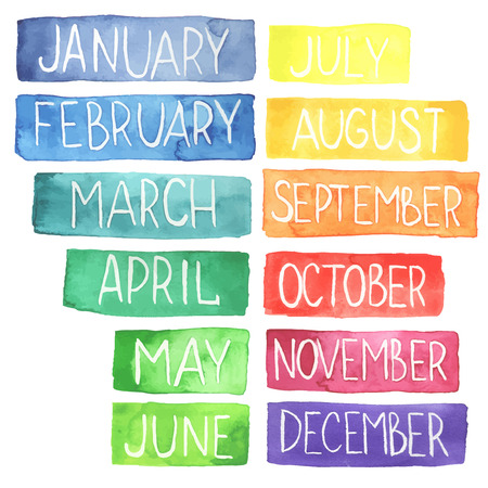 Hand painted atercolor  rainbow calendar made in vector.Ttablets with monthsのイラスト素材