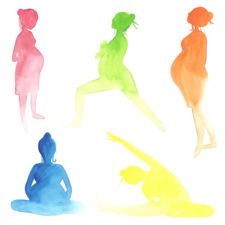 Set of Watercolor pregnant women made in vector.のイラスト素材