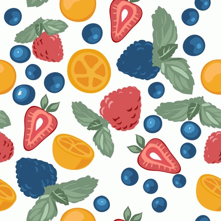 Vector seamless pattern with the different berries.のイラスト素材
