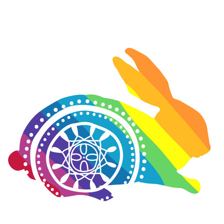 Vector Rainbow rabbit with ornament isolated on whight backgroundのイラスト素材