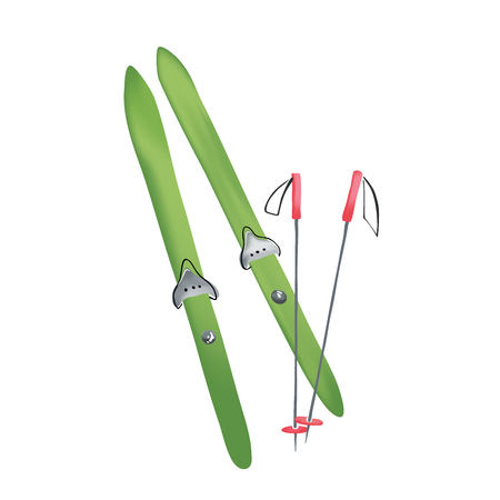 Vector illustration of a cross country old fashioned skis with classic cable bindings and ski polesのイラスト素材