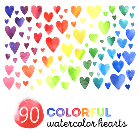 Set of watercolor hearts. Colors of rainbow. illustration.のイラスト素材