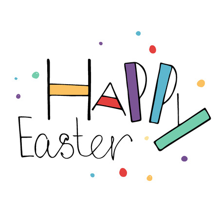 Happy Easter.  Unique hand drawn design elements isolated on white background. Great for congratulation cards, banners and flyers.のイラスト素材