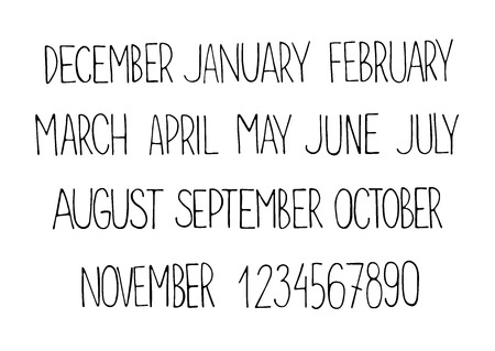  painted unique calendar . Month names and numbers.  typography.のイラスト素材