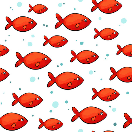 sea pattern with small red fish on white background.のイラスト素材