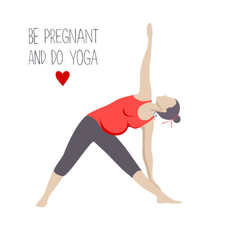 Pregnant woman doing exercise. Yoga positions in Trikonasana or triangle pose.のイラスト素材