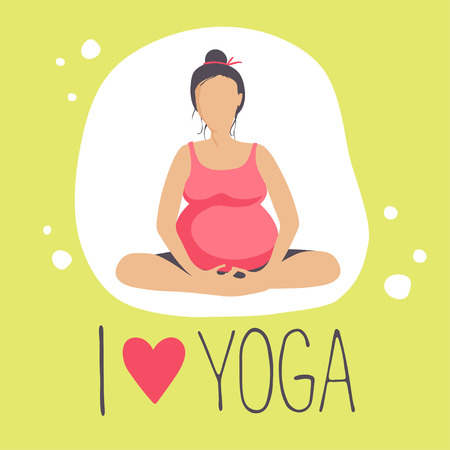 Pregnant woman doing exercise. Yoga positions in butterfly or lotus Pose.のイラスト素材