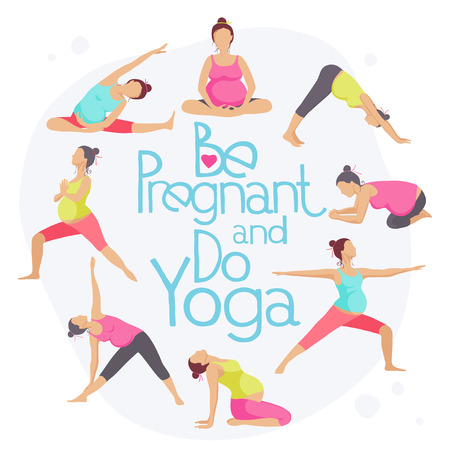 Set of Yoga poses for Pregnant women. Prenatal exercise. Vector illustration.のイラスト素材