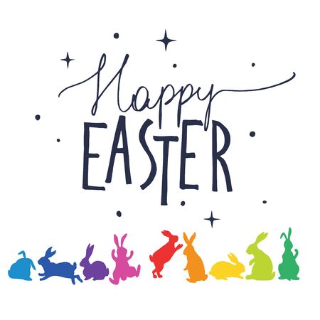 Bunnies silhouettes in rainbow colors arranged in a circle.のイラスト素材