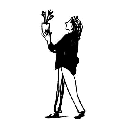 Vector Ink Girl Female hand drawn characterのイラスト素材