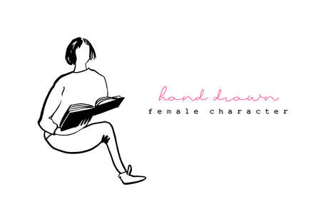 Ink Girl made in vector. Female hand drawn characterのイラスト素材
