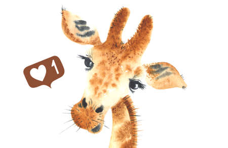 A poster with a baby giraffe. Watercolor cartoon giraffe illustration.の写真素材