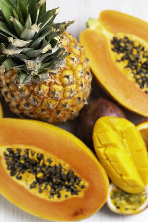 fruits: passion fruit on white background close-upの写真素材