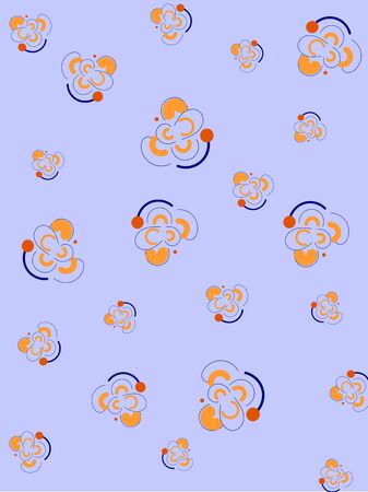 Abstract blue background with stylized orange flowers illustrationのイラスト素材