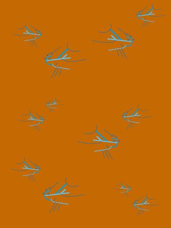Abstract orange background with decorative blue birds illustrationのイラスト素材