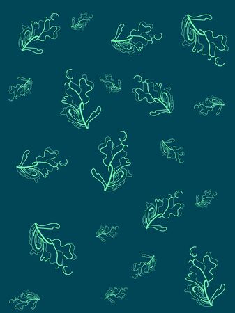 Abstract dark blue background with neon leaves illustrationのイラスト素材