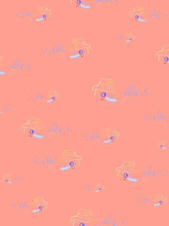 Abstract pink background with fairytale fish-like figuresのイラスト素材