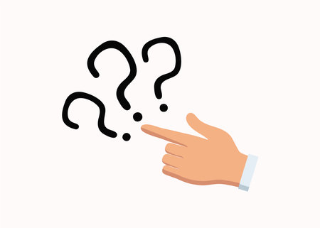 Human hand and question marks. The concept of raising the issue in business. Difficulty, obstacle, problem solution. Vector illustration.のイラスト素材