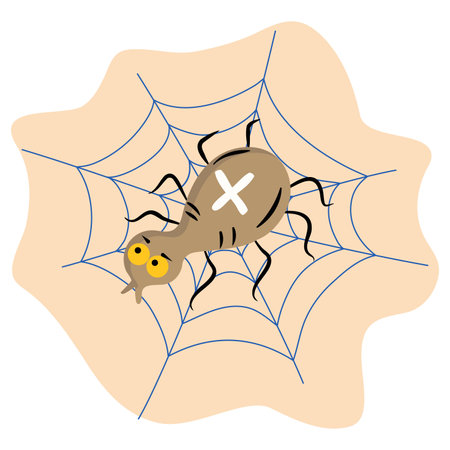 Spider web and spider. Halloween, holiday. Icon, badge, festive attribute. Vector illustration, background isolated.のイラスト素材