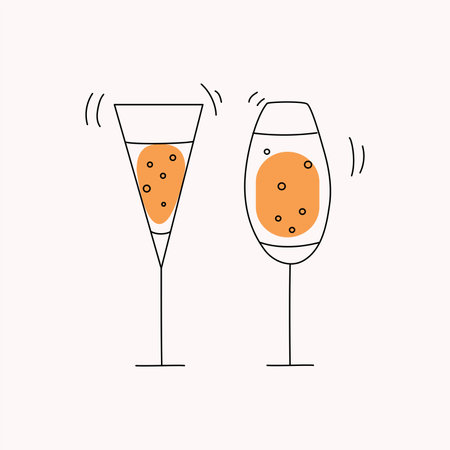 Glasses for wine. Glass wine glasses with alcoholic drinks. Champagne, holiday. Doodle style. Vector graphics.のイラスト素材