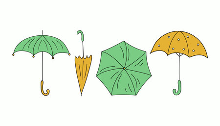 Set of drawings of umbrellas in doodle style. Vector icons, illustration.のイラスト素材