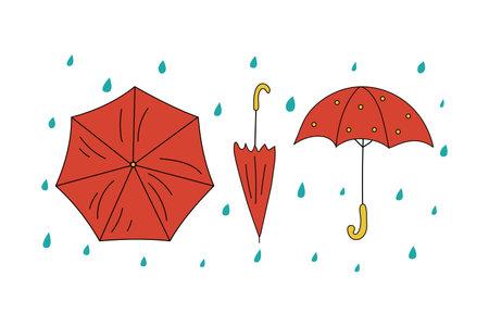 Set of drawings of umbrellas in doodle style. Vector icons, illustration.のイラスト素材