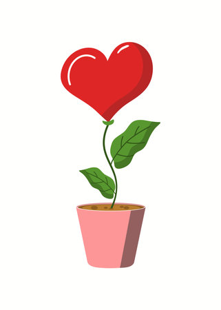 Heart-shaped flower in a pot.  Cartoon vector illustration. Valentine's Day holiday. Potted plant. Isolated background.のイラスト素材