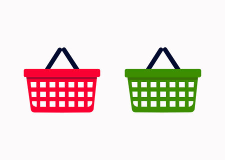 Grocery basket icons set. Vector illustration. Color options, isolated background.のイラスト素材