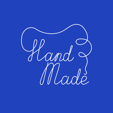 Lettering Handmade. Homework logo. Text in the form of a thread in the style of line art. Vector illustration on an isolated background.のイラスト素材