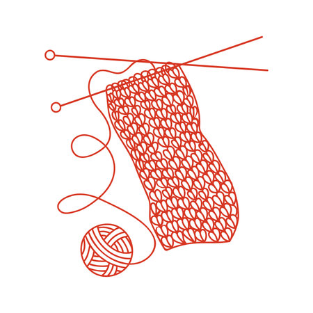 Knitting, knitting ball and knitting needles. Logo, vector illustration, doodle style drawing. Symbol of hobby, needlework, homework. The background is isolated.のイラスト素材