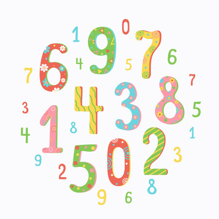 The numbers are multi-colored in the style of doodle. Set. Design for children's holidays, birthday. Vector illustration.のイラスト素材