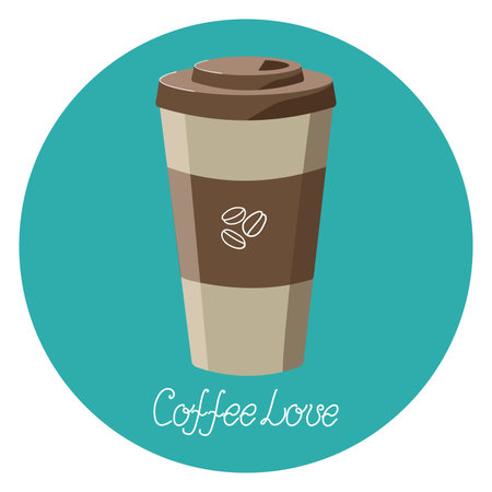 love of coffee, coffee in a glass. Lettering. Coffee beans. International Coffee Day. Vector graphics. Flat illustration. The background is isolated.のイラスト素材