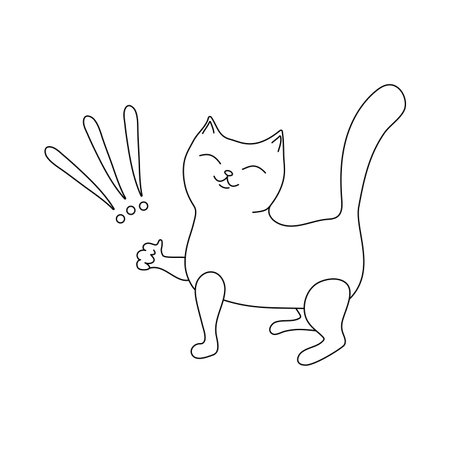 Icons Items for pets in doodle style. Cartoon cat and exclamation marks. Kitten and pet supplies. Animal. Vector illustration. Isolated background.のイラスト素材