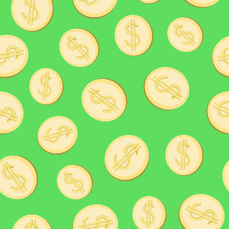 Metallic American dollar coin, seamless pattern. Icon, vector sign. Gold coin, cent. currency. Illustration with Isolated background.のイラスト素材