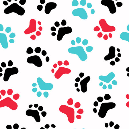 Animal tracks. The pattern is seamless, vector. Cartoon Footprints of Pets. Background for packaging and textiles.のイラスト素材