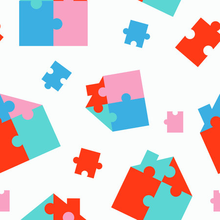 Pattern vector  puzzles houses.  Seamless background. Multi-colored house, constructor, puzzle. Building. The concept of architecture and construction.のイラスト素材