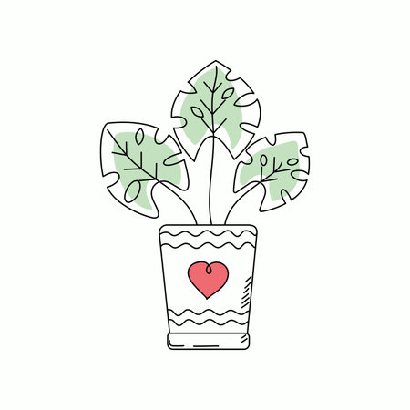 Home plant in doodle style. Flower in a pot. Vector illustrationのイラスト素材