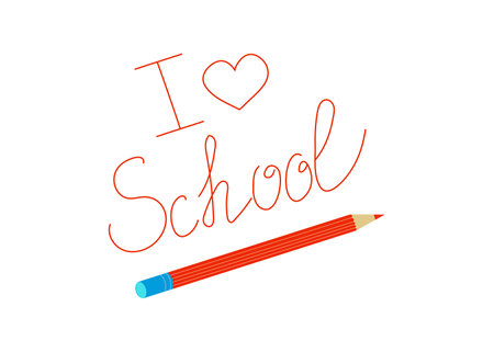 School icons, lettering. Pencil, lines with inscriptions. hand-drawn text. Vector illustration, isolated background.のイラスト素材