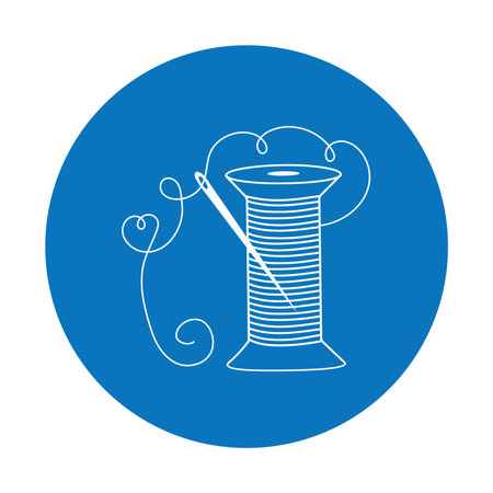 Thread and needle logo. Spool of thread in doodle style. Sewing Sign icon. Sewing and Hobby, Handmade. vector illustration. background isolated.のイラスト素材